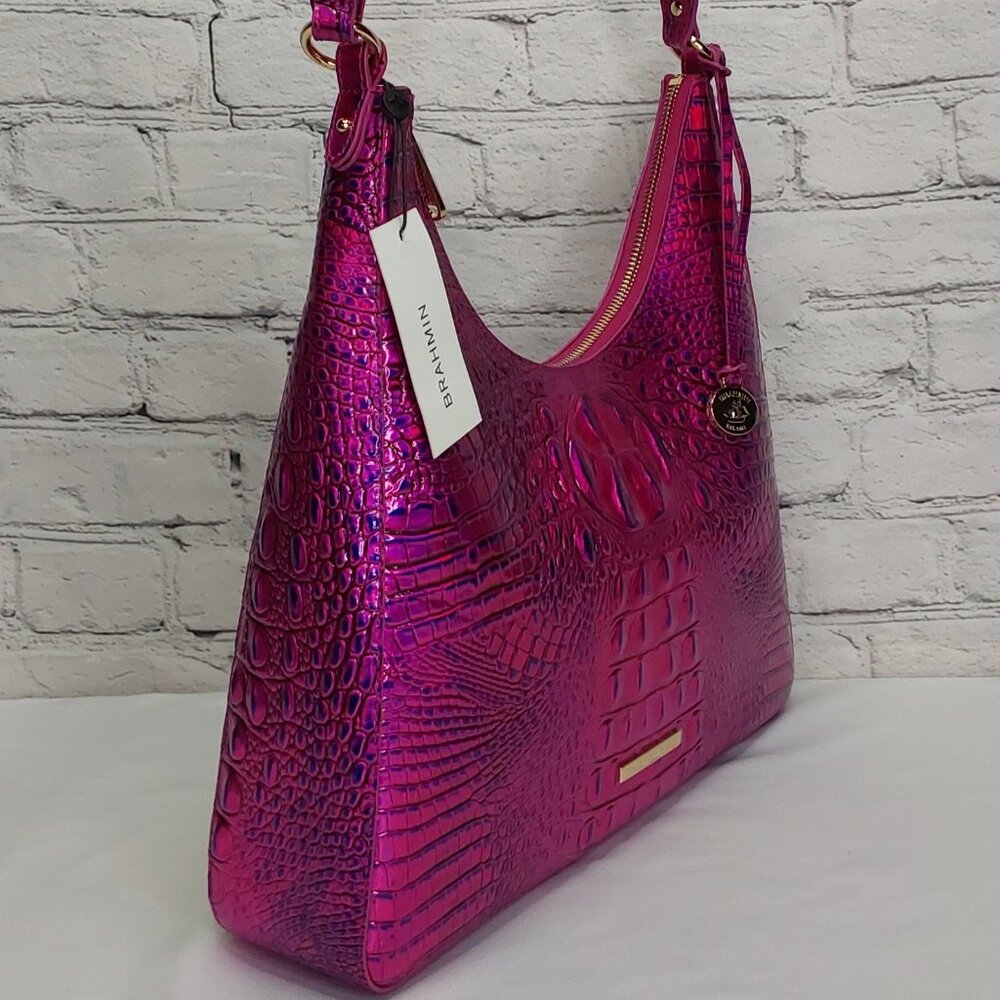 'BRAHMIN' 'TABITHA' CROC-EMBOSSED LEATHER BAG VOLTAGE VIOLET MELBOURNE FL.INCL.p - Picture 4 of 16